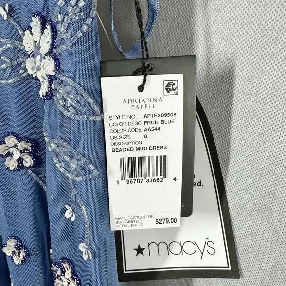 Adrianna Papell Blue Floral Embroidered Midi Dress - Picture 5 of 15